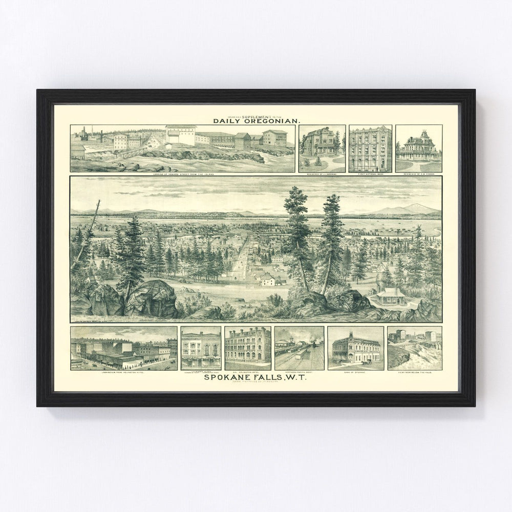 Spokane Falls Vintage Map 1880