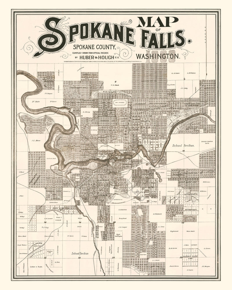 Size comparison using Vintage Map of Spokane Falls, Washington 1889