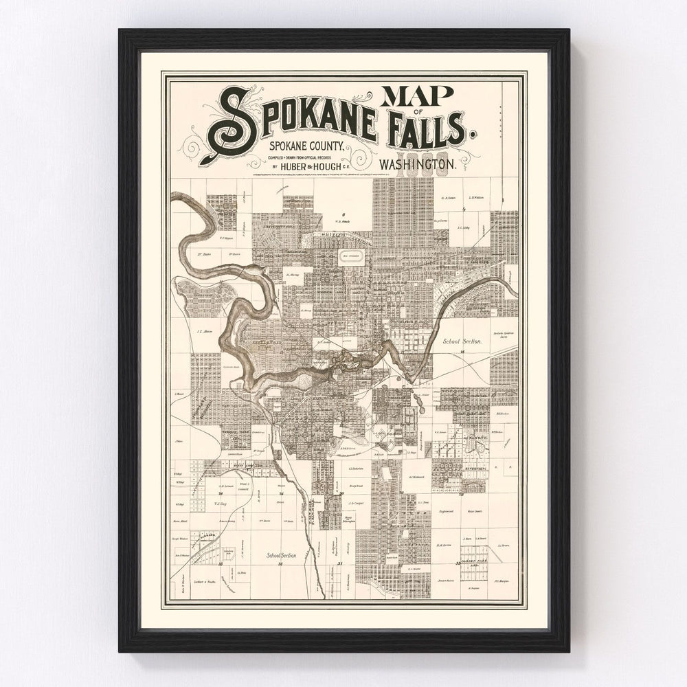 Spokane Falls Vintage Map 1889
