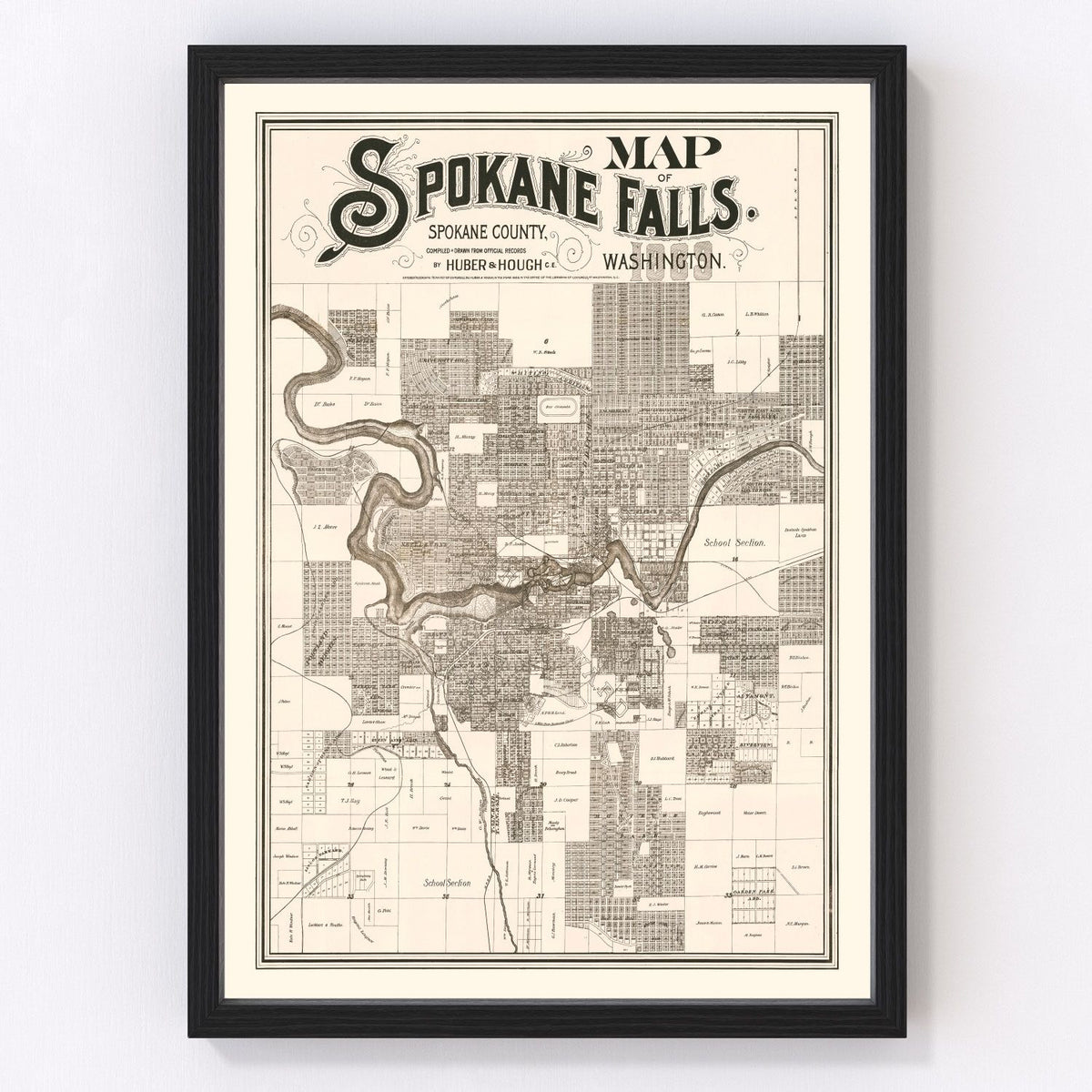 Spokane Falls Vintage Map 1889
