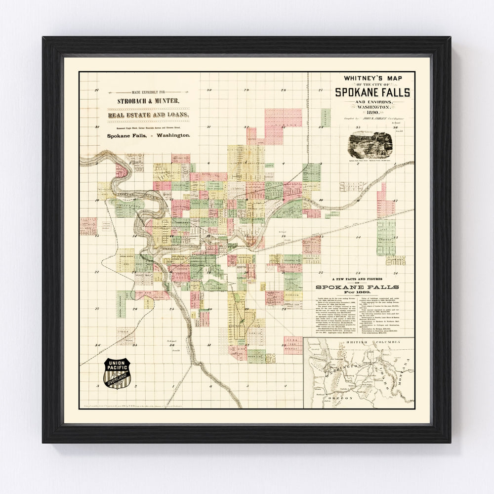 Spokane Falls Vintage Map 1890