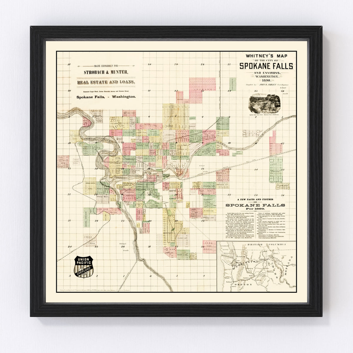 Spokane Falls Vintage Map 1890