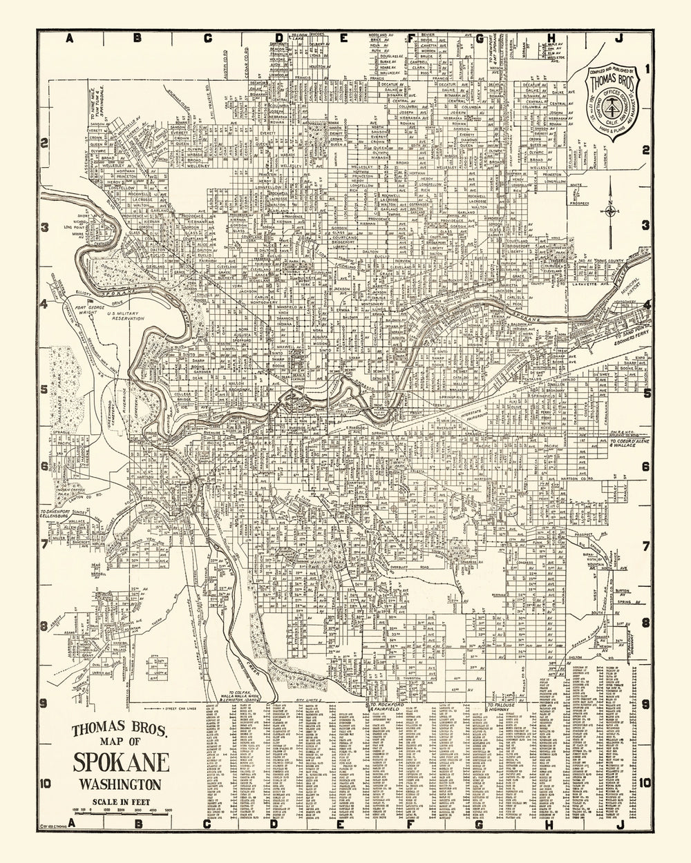 Vintage Map of Spokane, Washington 1920 print style example