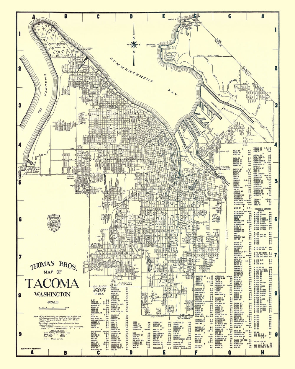 Vintage Map of Tacoma, Washington 1920 print style example