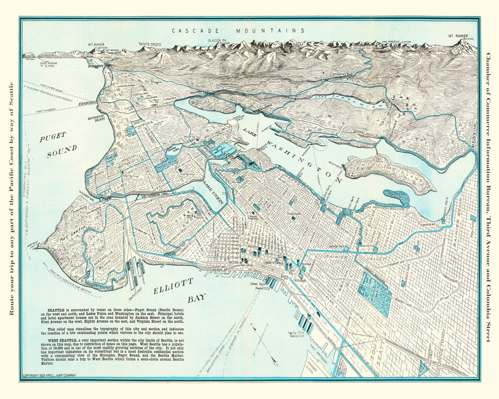 Vintage Map of Seattle, Washington 1925 print style example