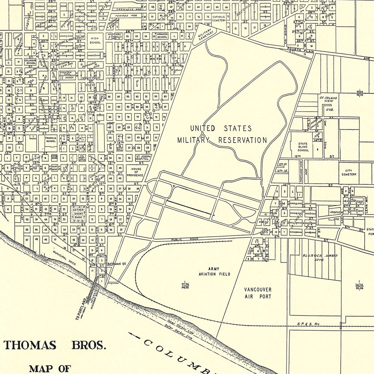 Restored historic details from the 1920 city map of Vancouver, Washington