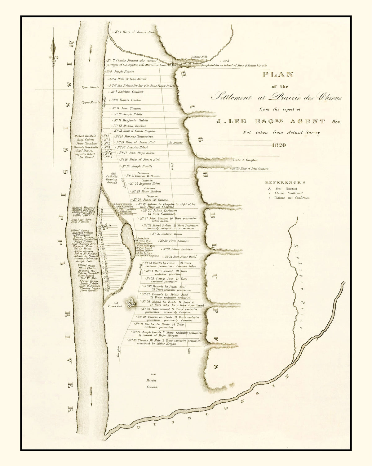 Preview of Vintage Map of Prairie des Chiens, Wisconsin 1834