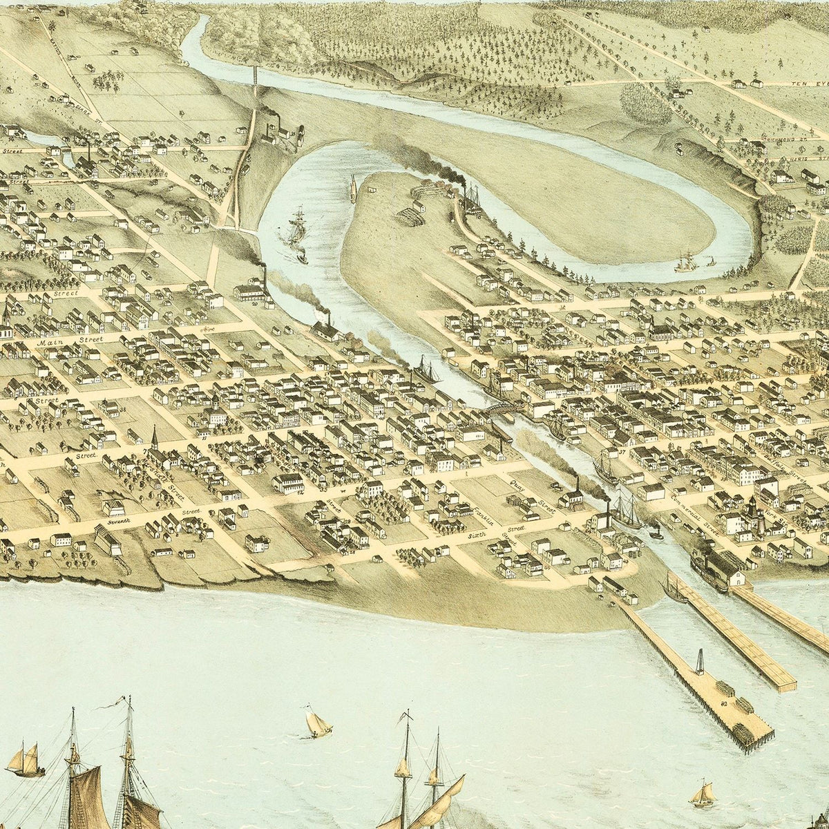 Restored historic details from the 1868 city map of Manitowac, Wisconsin