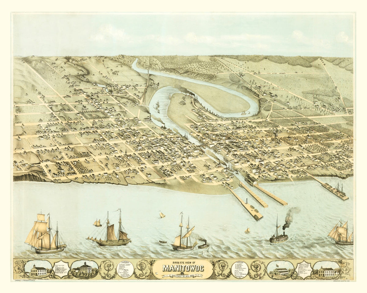Preview of Vintage Map of Manitowac, Wisconsin 1868