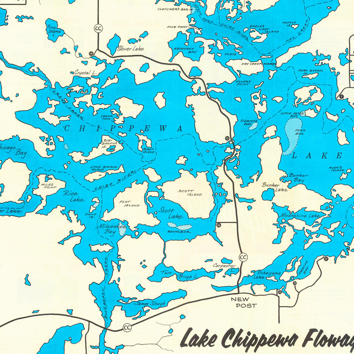 Restored historic details from the 1950 body of water map of County, Wisconsin