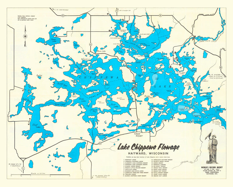 Size comparison using Vintage Map of Lake Chippewa, 1950