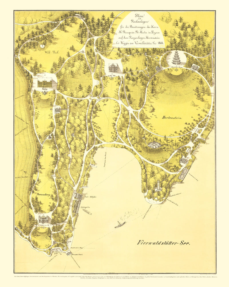 Size comparison using Vintage Map of Lake Lucerne, 1866