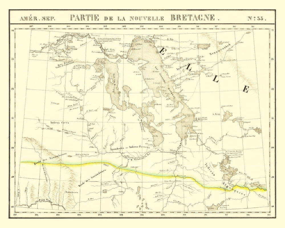 Vintage Map of Upper Missouri River, 1825 print style example