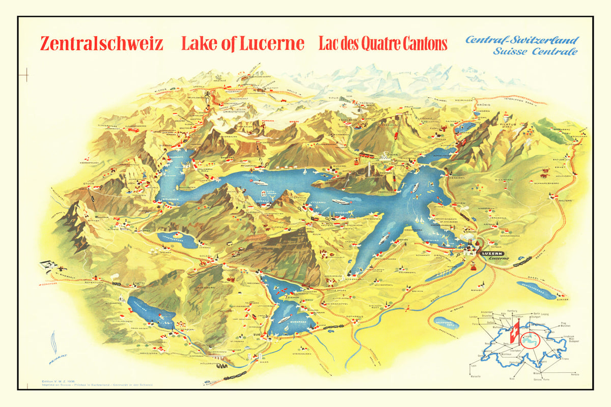 Preview of Vintage Map of Lake Lucerne, 1938