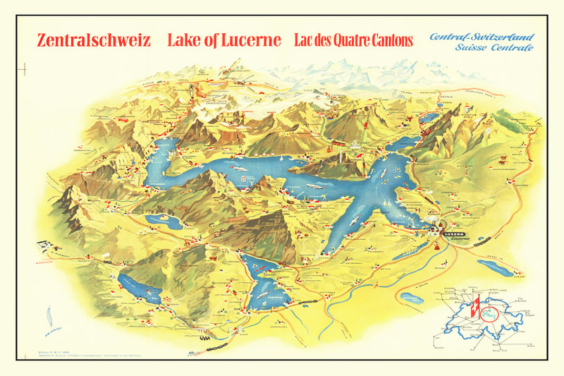 Size comparison using Vintage Map of Lake Lucerne, 1938
