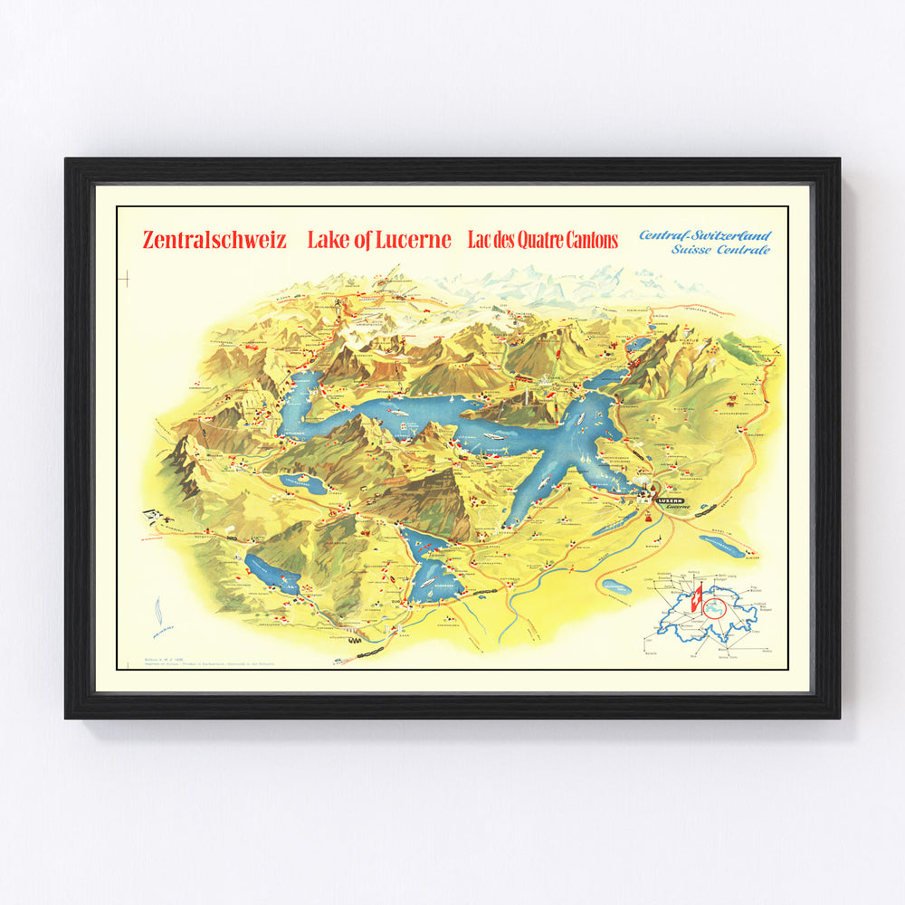 Lake Lucerne Vintage Map 1938
