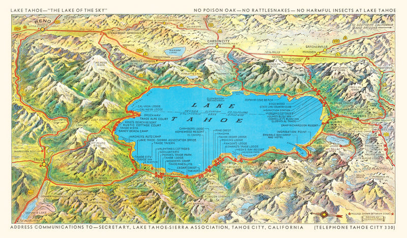 Size comparison using Vintage Map of Lake Tahoe 1935
