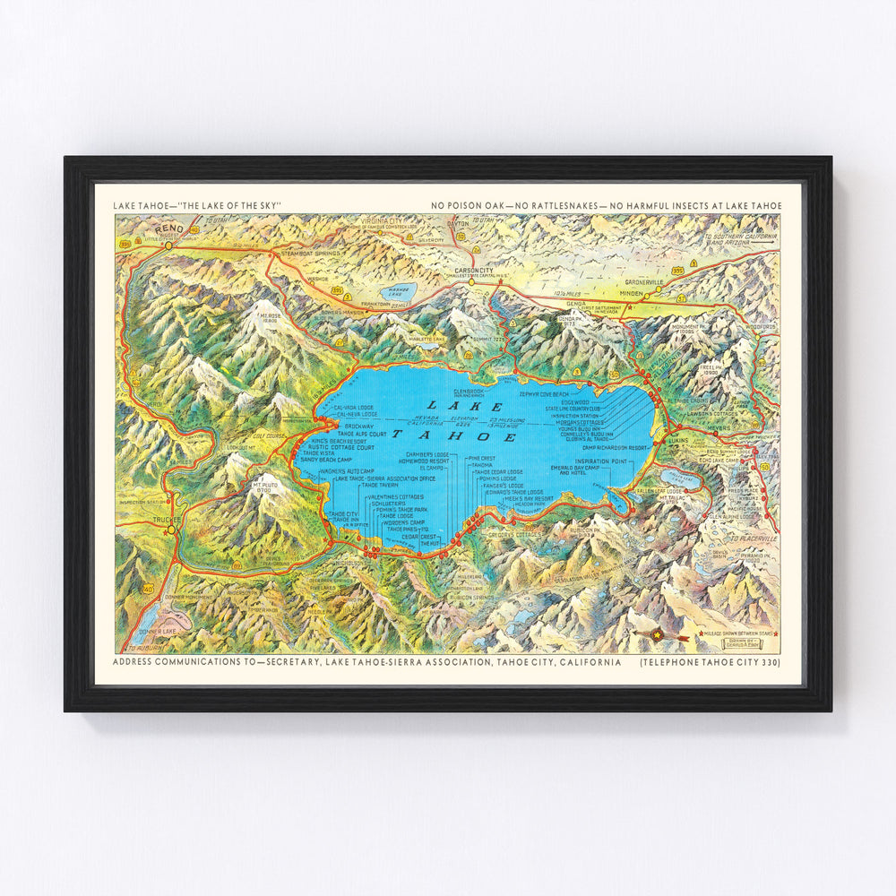 Lake Tahoe Vintage Map 1935