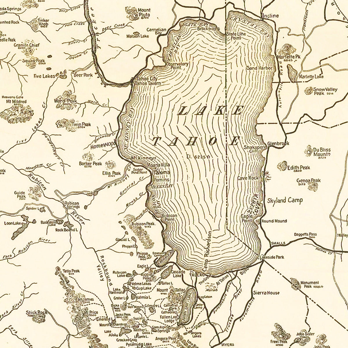Restored historic details from the 1915 body of water map of County, California