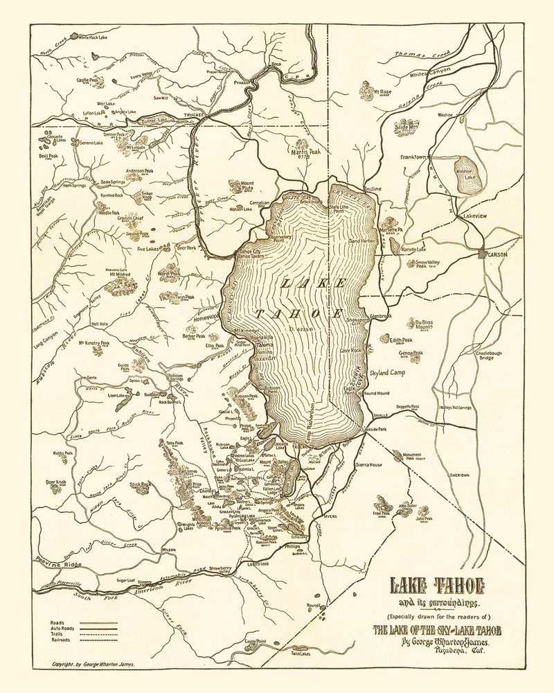 Size comparison using Vintage Map of Lake Tahoe, 1915