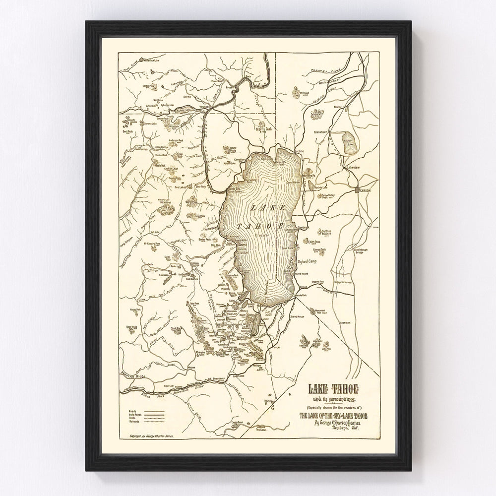 Lake Tahoe Vintage Map 1915