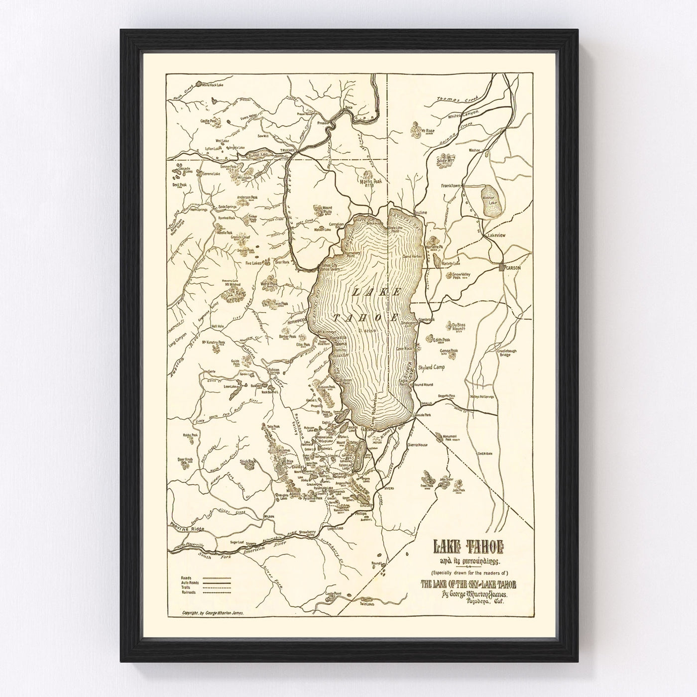 Lake Tahoe Vintage Map 1915