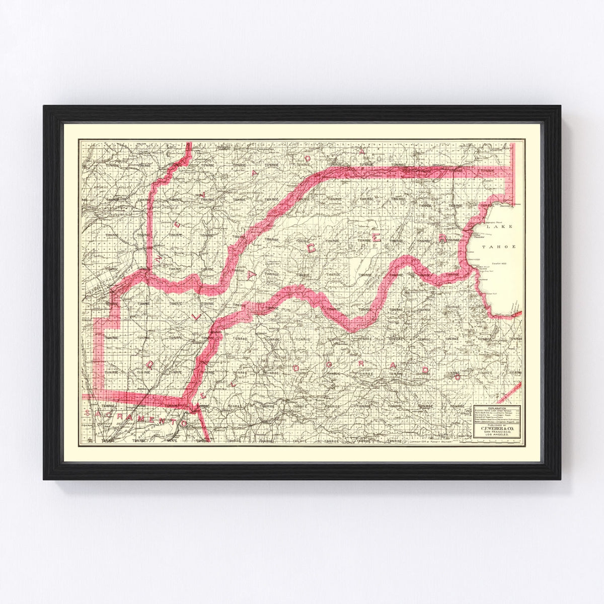 Lake Tahoe Vintage Map 1914