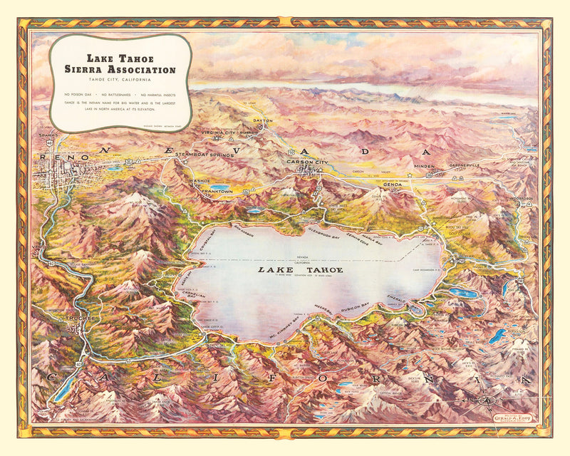 Size comparison using Vintage Map of Lake Tahoe, 1945