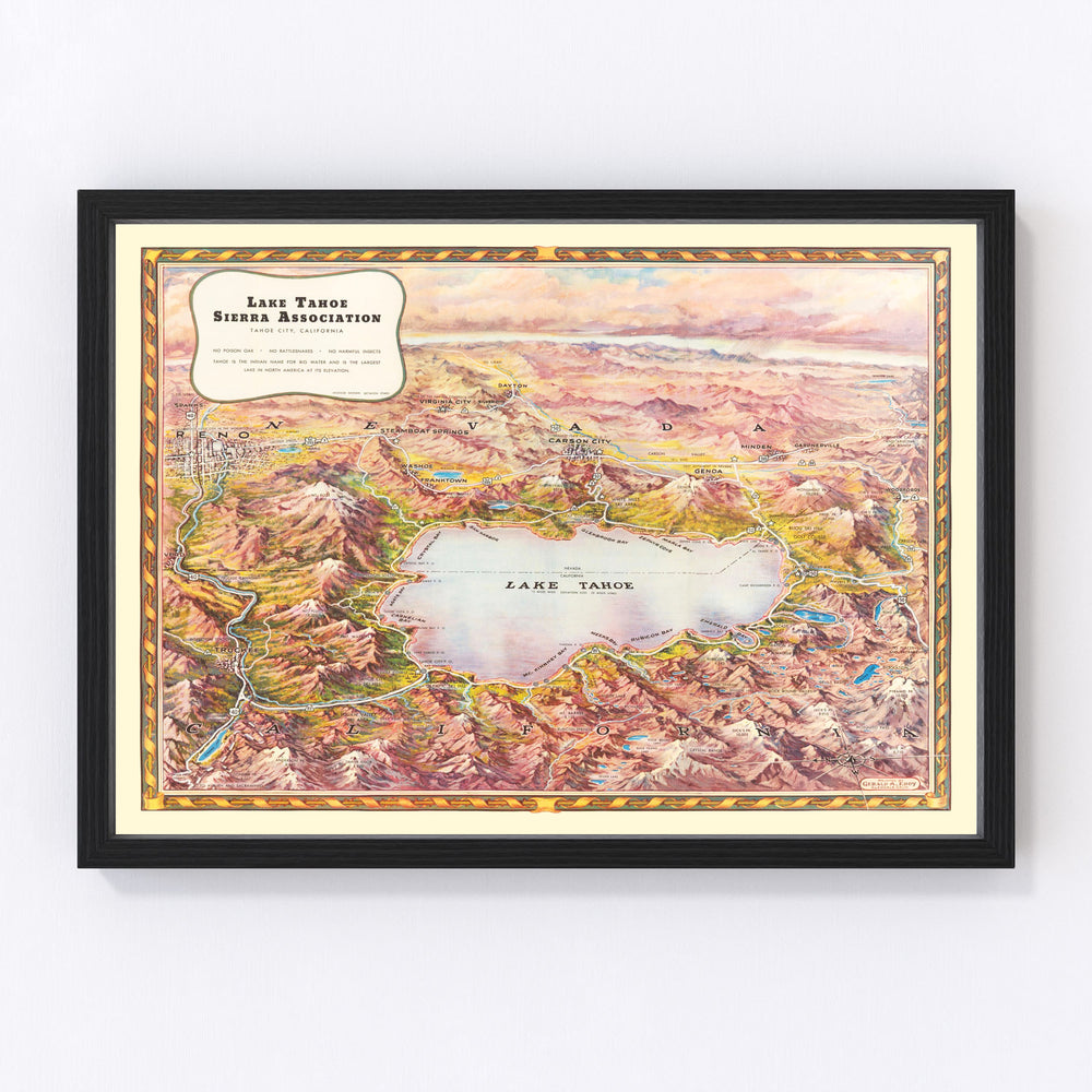 Lake Tahoe Vintage Map 1945