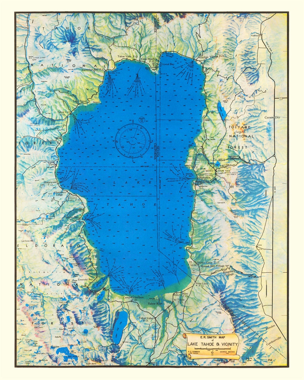 Vintage Map of Lake Tahoe, 1947 print style example