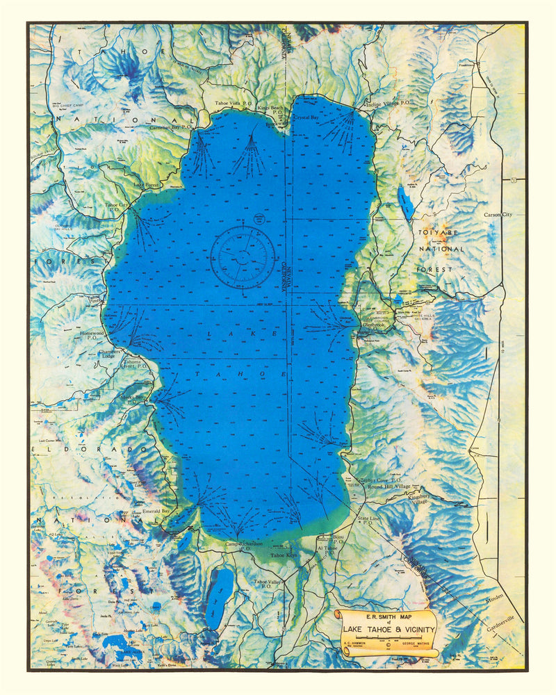 Size comparison using Vintage Map of Lake Tahoe, 1947