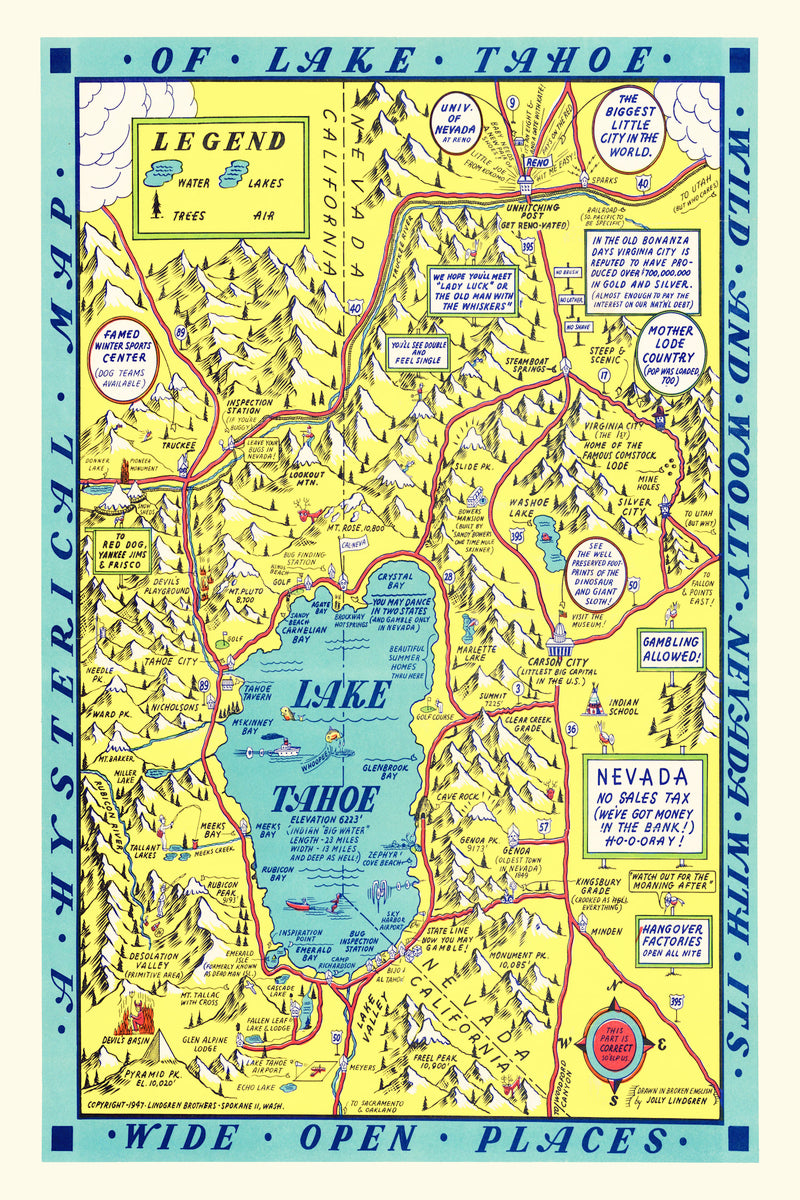 Size comparison using Vintage Map of Lake Tahoe, 1947
