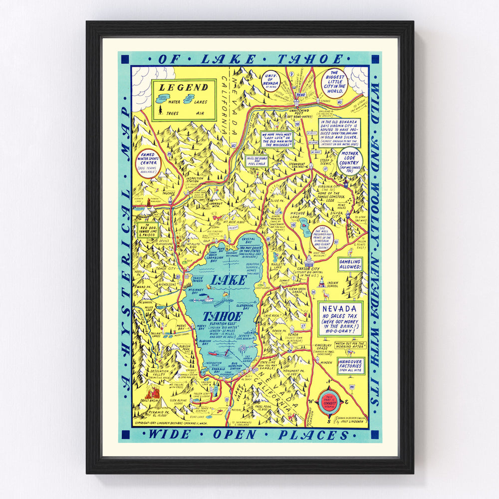 Lake Tahoe Vintage Map 1947