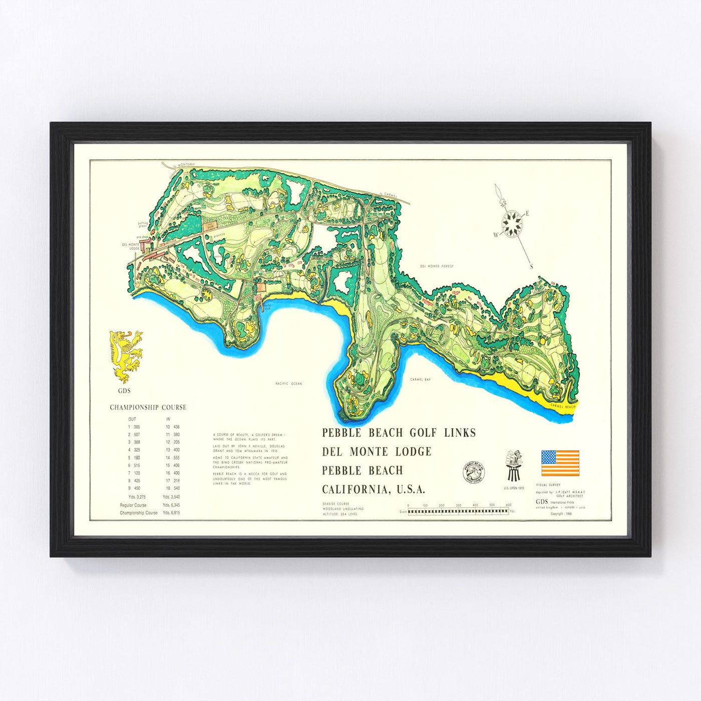 Pebble Beach Golf Links Vintage Map 1968