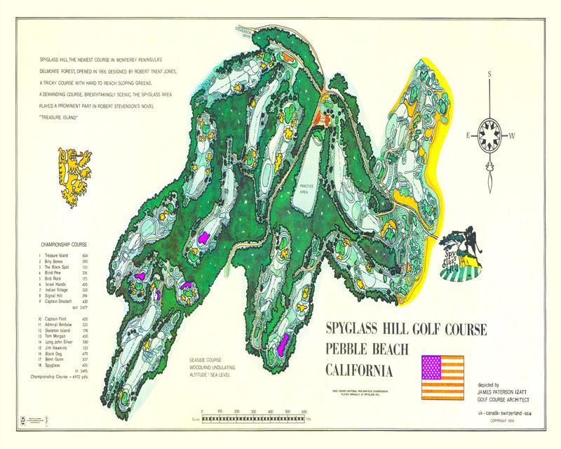 Size comparison using Vintage Map of Spyglass Hill Golf Course, 1974