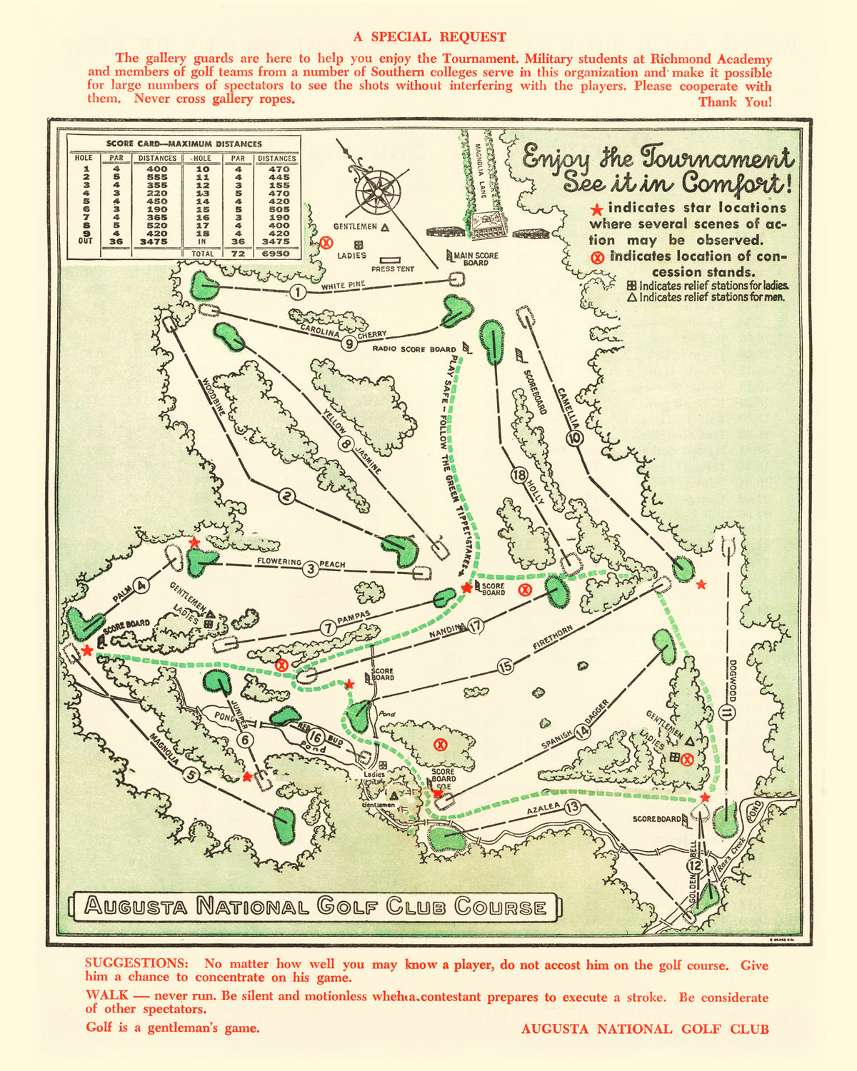 Preview of Vintage Map of Augusta National Golf Course, 1954