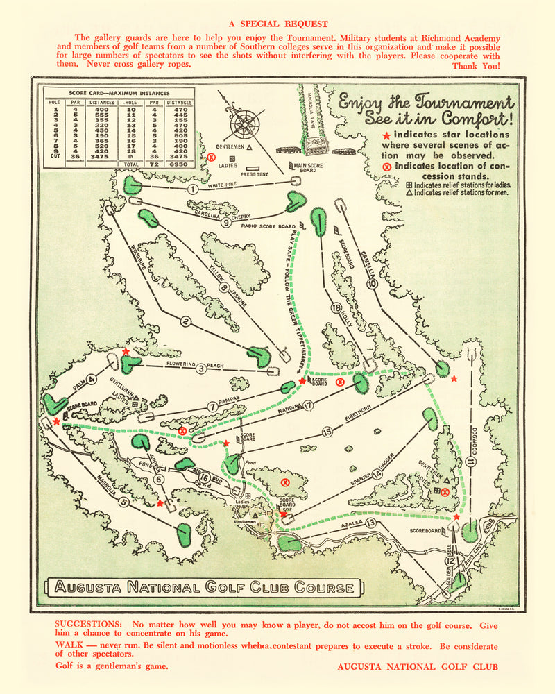 Size comparison using Vintage Map of Augusta National Golf Course, 1954