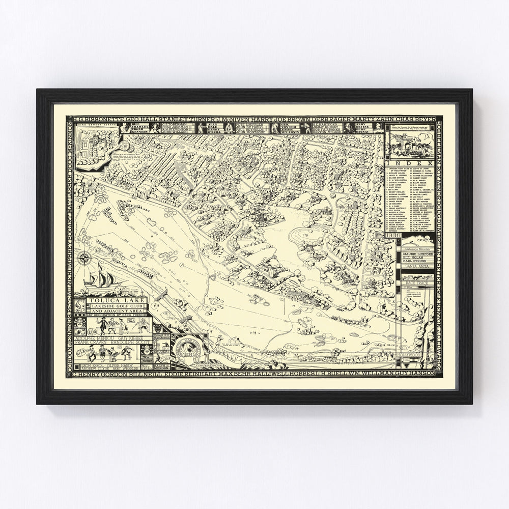 Toluca Lake Lakeside Golf Course Vintage Map 1936
