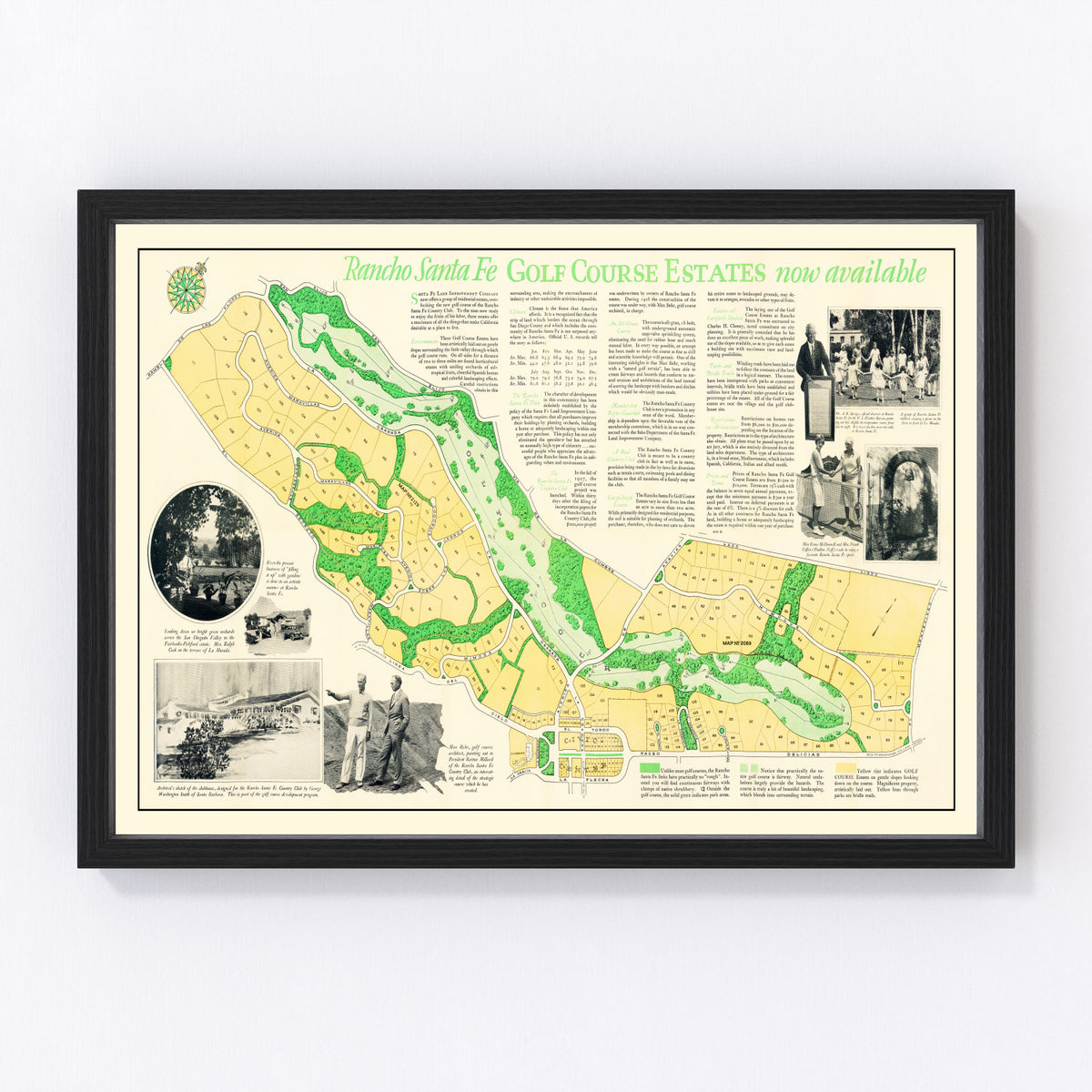Rancho Santa Fe Golf Course Estates Vintage Map 1929