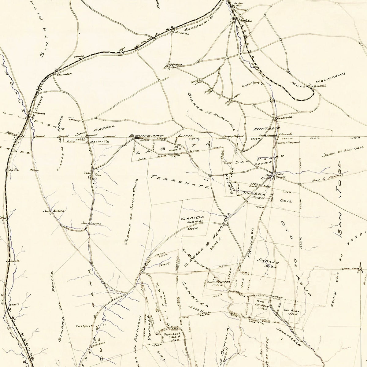 Restored historic details from the 1905 county map of Cochise County, California