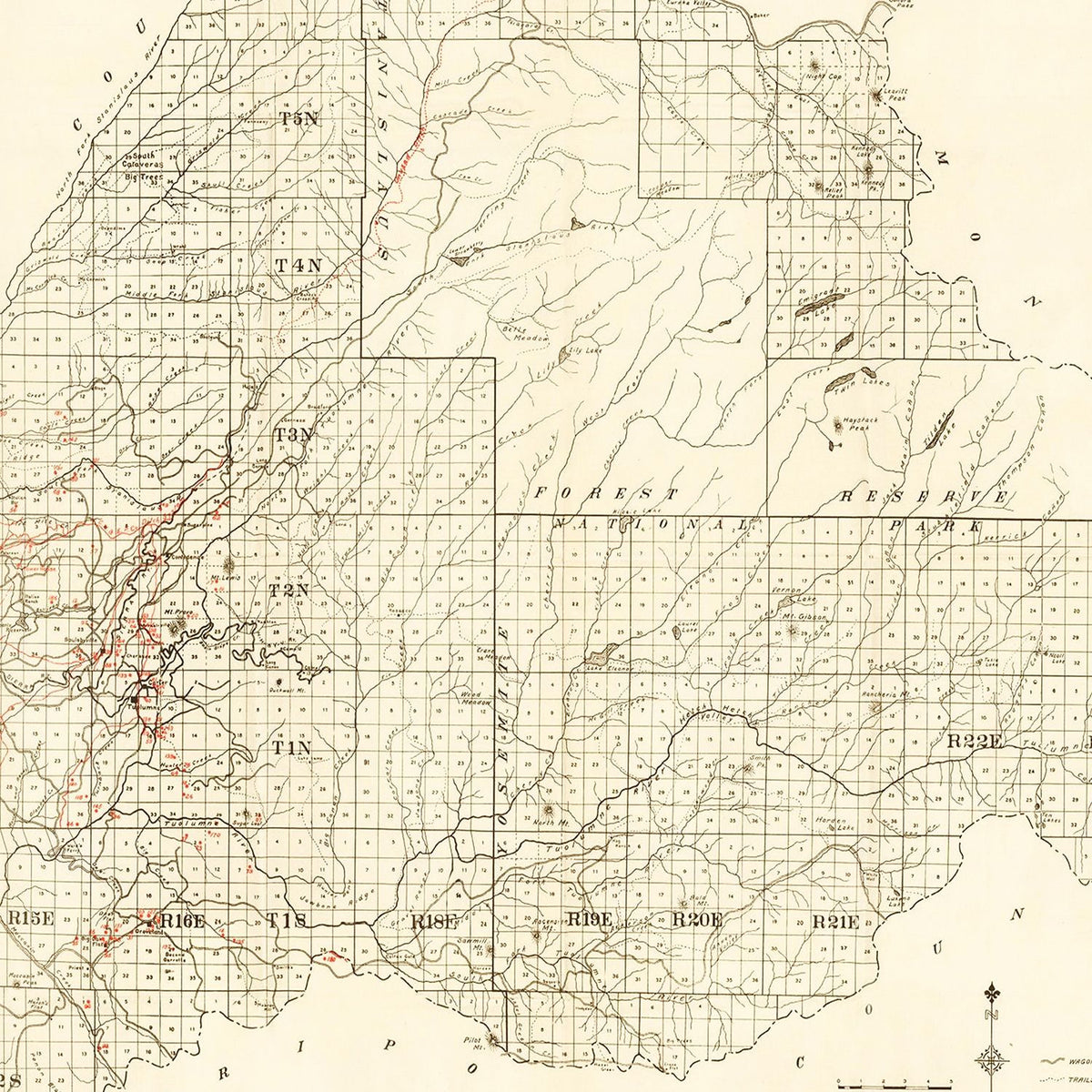 Restored historic details from the 1904 county map of Tuolomne County, California