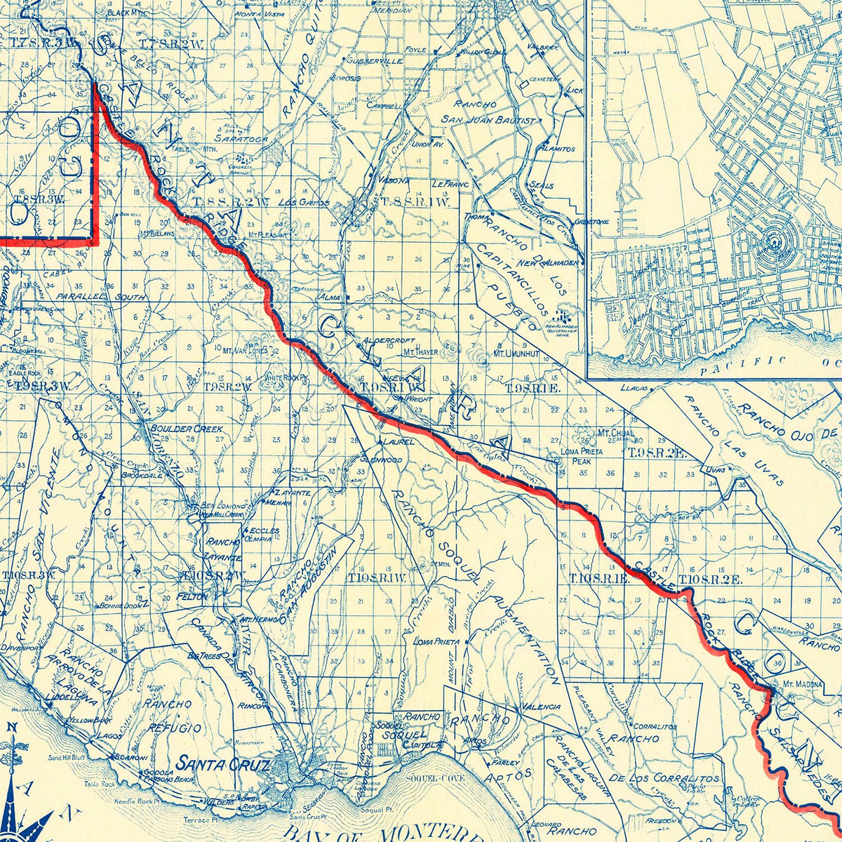 Restored historic details from the 1916 county map of Santa Cruz County, California