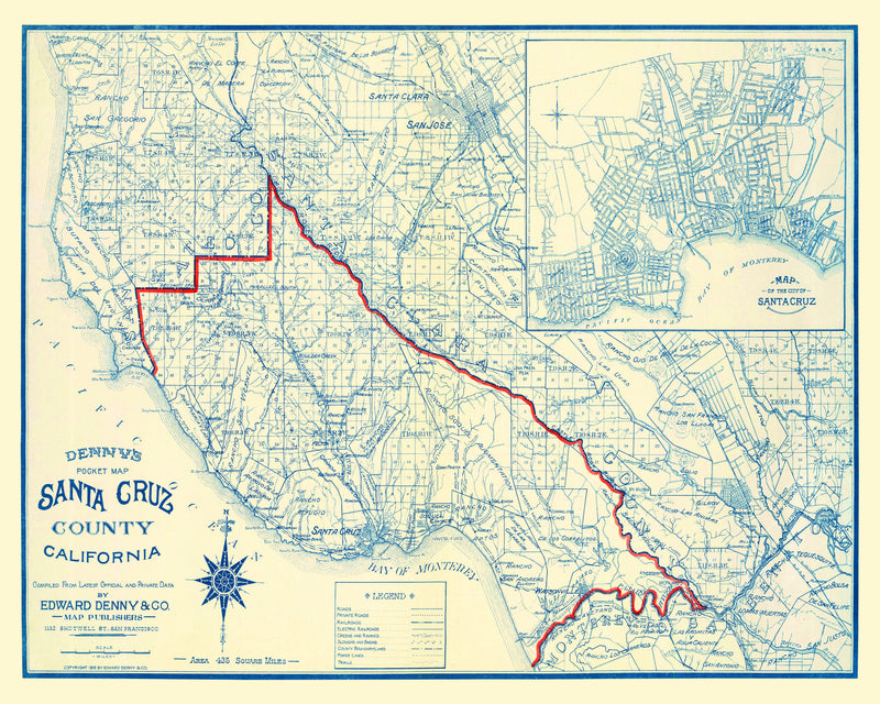 Size comparison using Vintage Map of Santa Cruz County, California 1916