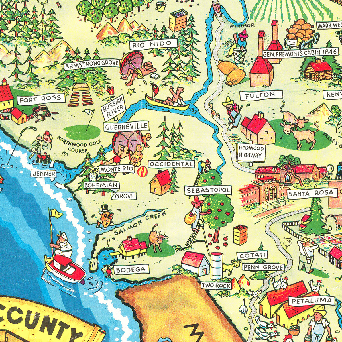 Restored historic details from the 1945 county map of Sonoma County, California