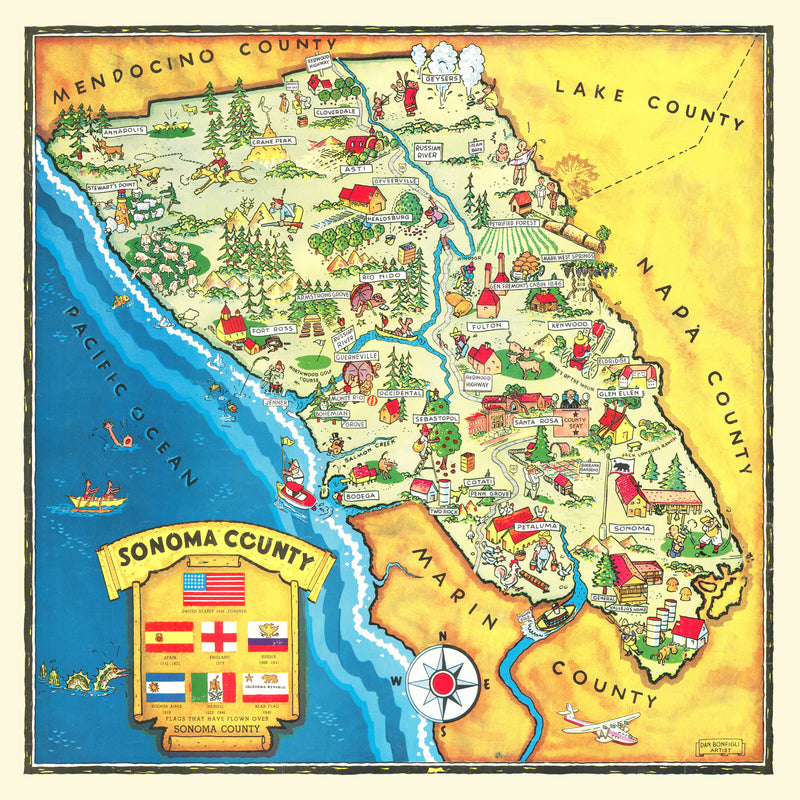 Size comparison using Vintage Map of Sonoma County, California 1945