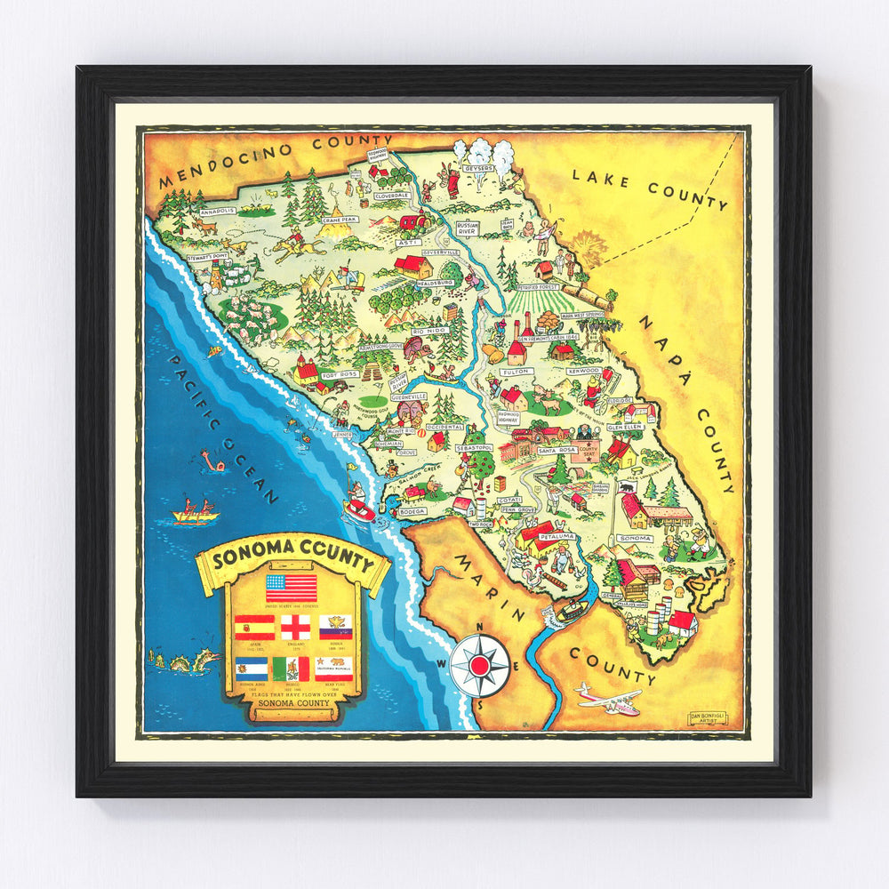 Sonoma County Vintage Map 1945