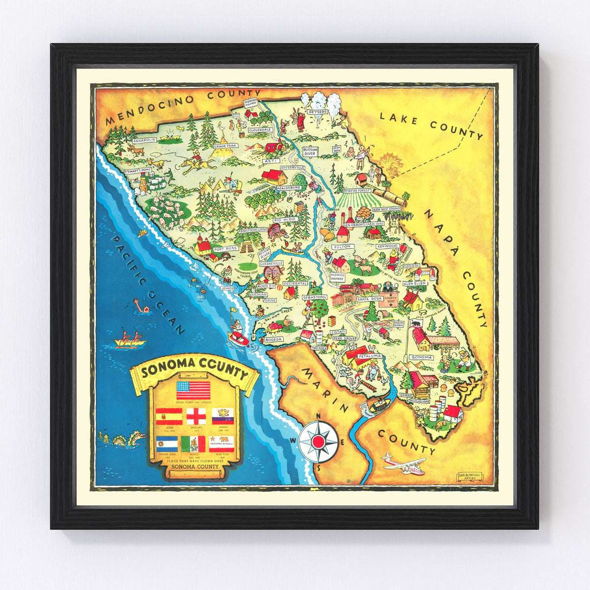 Sonoma County Vintage Map 1945