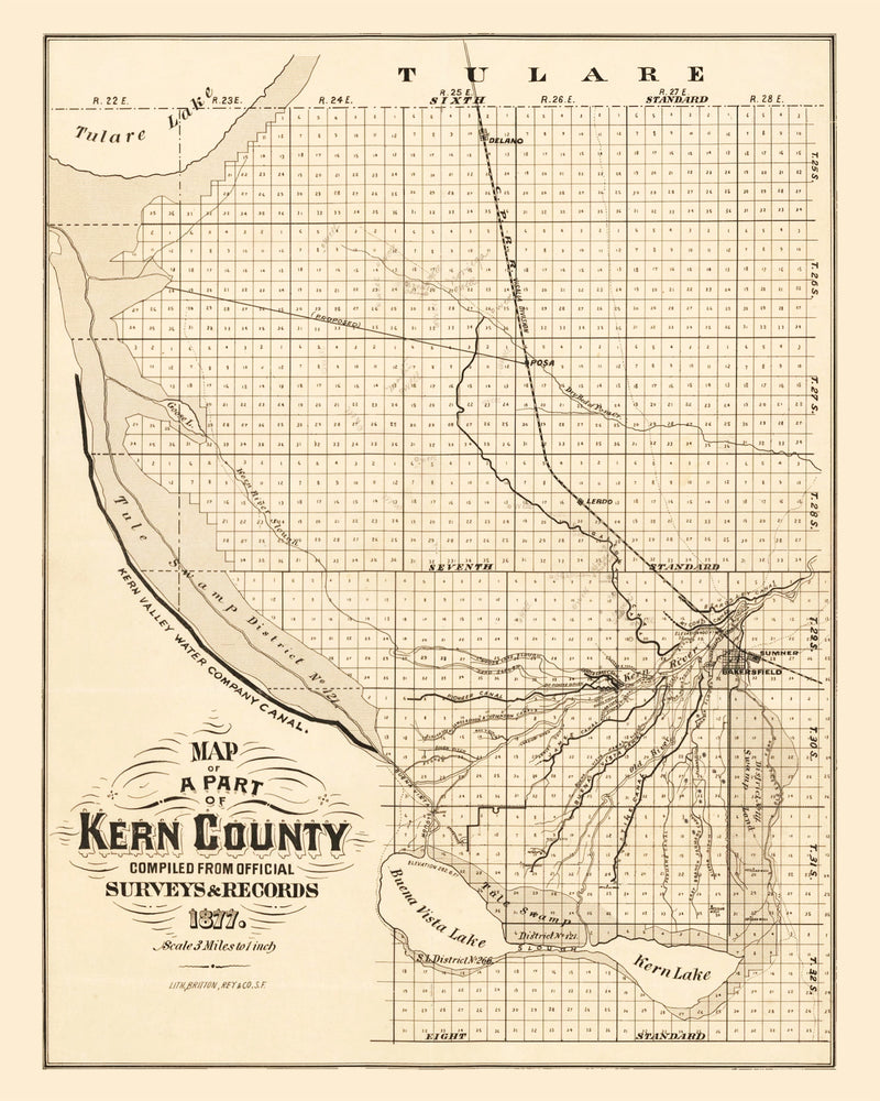 Size comparison using Vintage Map of Kern County, California 1877