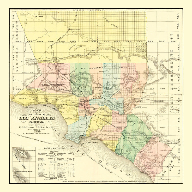 Size comparison using Vintage Map of Los Angeles County, California 1880