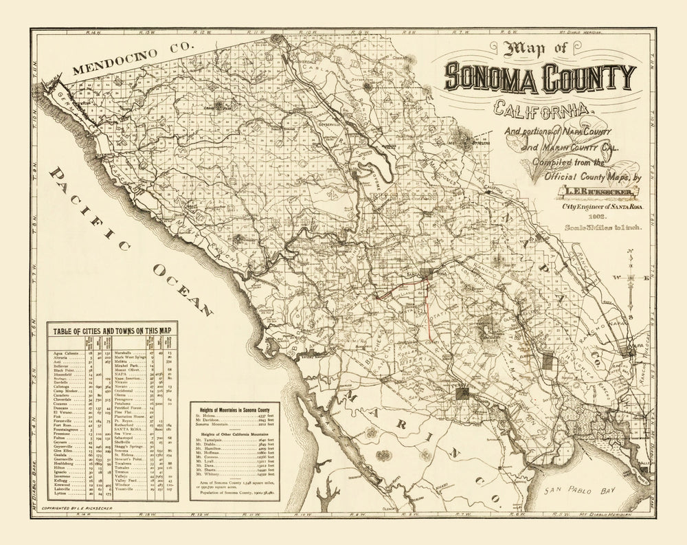 Vintage Map of Sonoma County, California 1902 print style example